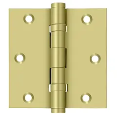 Deltana DSB35B3 3-1/2" x 3-1/2" Square Hinge; Ball Bearings; Bright Brass Finish