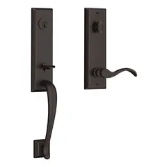 Baldwin EEDELXCURRSBE112 Emergency Egress Del Mar Handleset with Right Hand Curve Lever and Square Bevel Escutcheon with 6AL Latch and Dual Strike Venetian Bronze Finish