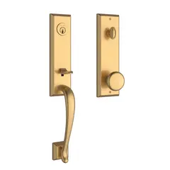 Baldwin EEDELXROUSBE044 Emergency Egress Del Mar Handleset with Round Knob and Square Bevel Escutcheon with 6AL Latch and Dual Strike Lifetime Satin Brass Finish