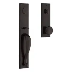 Baldwin EELONXRUSSBE481 Emergency Egress Longview Handleset Rustic Knob and Square Bevel Escutcheon with 6AL Latch and Dual Strike Dark Bronze Finish