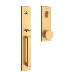 Baldwin EESANXCONCQE044 Emergency Egress Santa Cruz Handleset with Contemporary Knob and Contemporary Square Escutcheon with 6AL Latch and Dual Strike Lifetime Satin Brass Finish