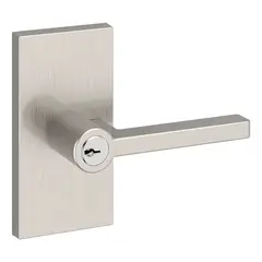 Baldwin ENSQUCFR150 Entry Square Lever and Contemporary 5" Rose with 6AL Latch and Dual Strike Satin Nickel Finish