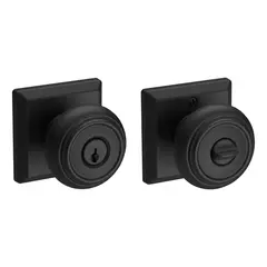 Baldwin ENTRATSR190 Entry Traditional Knob and Traditional Square Rose with 6AL Latch and Dual Strike Satin Black Finish