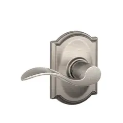 Schlage Residential F10ACC619CAM Accent Lever with Camelot Rose Passage Lock with 16080 Latch and 10027 Strike Satin Nickel Finish