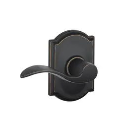 Schlage Residential F10ACC716CAM Accent Lever with Camelot Rose Passage Lock with 16080 Latch and 10027 Strike Aged Bronze Finish