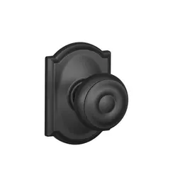 Schlage Residential F10GEO622CAM Georgian Knob with Camelot Rose Passage Lock with 16080 Latch and 10027 Strike Matte Black Finish