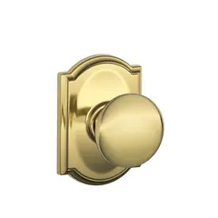 Schlage Residential F10PLY505CAM Plymouth Knob with Camelot Rose Passage Lock with 16080 Latch and 10027 Strike Lifetime Brass Finish