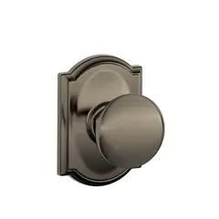 Schlage Residential F10PLY620CAM Plymouth Knob with Camelot Rose Passage Lock with 16080 Latch and 10027 Strike Antique Nickel Finish