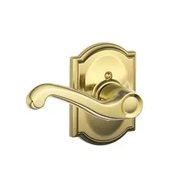 Schlage Residential F170FLA605CAMRH Right Hand Flair Lever with Camelot Rose Half Dummy Bright Brass Finish