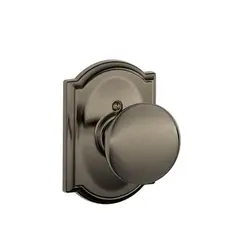 Schlage Residential F170PLY620CAM Plymouth Knob with Camelot Rose Half Dummy Antique Nickel Finish