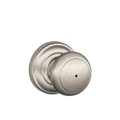 Schlage Residential F40AND619AND Knob with Andover Rose Privacy Lock with 16080 Latch and 10027 Strike Satin Nickel Finish