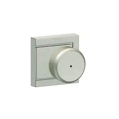 Schlage Residential F40BWE619ULD Bowery Knob with Upland Rose Privacy Lock with 16080 Latch and 10027 Strike Satin Nickel Finish