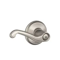 Schlage Residential F40FLA619625RH Right Hand Flair Lever Privacy Lock with 16080 Latch and 10027 Strike Satin Nickel by Bright Chrome Finish