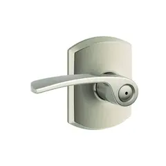 Schlage Residential F40MER619GRW Merano Lever with Greenwich Rose Privacy Lock with 16080 Latch and 10027 Strike Satin Nickel Finish