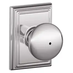 Schlage Residential F40PLY625ADD Plymouth Knob with Addison Rose Privacy Lock with 16080 Latch and 10027 Strike Bright Chrome Finish