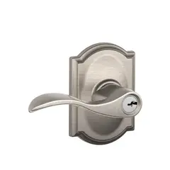 Schlage Residential F51AACC619CAM Accent Lever with Camelot Rose Keyed Entry Lock C Keyway with 16211 Latch and 10063 Strike Satin Nickel Finish