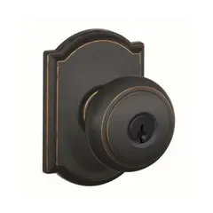 Schlage Residential F51AAND716CAM Andover Knob with Camelot Rose Keyed Entry Lock C Keyway with 16211 Latch and 10063 Strike Aged Bronze Finish