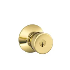 Schlage Residential F51ABEL505 Bell Knob Keyed Entry Lock C Keyway with 16211 Latch and 10063 Strike Lifetime Brass Finish