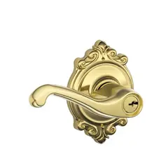 Schlage Residential F51AFLA505BRK Flair Lever with Brookshire Rose Keyed Entry Lock C Keyway with 16211 Latch and 10063 Strike Lifetime Brass Finish