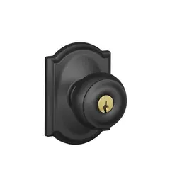 Schlage Residential F51AGEO622CAM Georgian Knob with Camelot Rose Keyed Entry Lock C Keyway with 16211 Latch and 10063 Strike Matte Black Finish