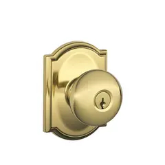 Schlage Residential F51APLY505CAM Plymouth Knob with Camelot Rose Keyed Entry Lock C Keyway with 16211 Latch and 10063 Strike Lifetime Brass Finish