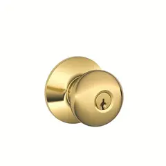 Schlage Residential F51APLY605FLARH Right Hand Plymouth Knob by Flair Lever Keyed Entry Lock C Keyway with 16211 Latch and 10063 Strike Bright Brass Finish