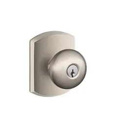 Schlage Residential F51APLY619GRW Plymouth Knob with Greenwich Rose Keyed Entry Lock C Keyway with 16211 Latch and 10063 Strike Satin Nickel Finish