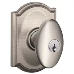 Schlage Residential F51ASIE619CAM Siena Knob with Camelot Rose Keyed Entry Lock C Keyway with 16211 Latch and 10063 Strike Satin Nickel Finish