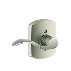 Schlage Residential F59ACC619GRWLH Left Hand Accent Lever with Greenwich Rose Interior Active Trim with 12326 Latch and 10269 Strikes Satin Nickel Finish