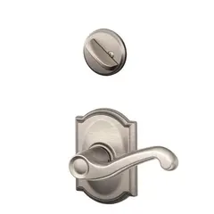 Schlage Residential F59FLA619CAMRH Right Hand Flair Lever with Camelot Rose Interior Active Trim with 12326 Latch and 10269 Strikes Satin Nickel Finish