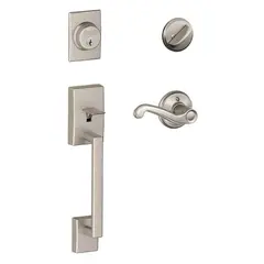 Schlage Residential F60CEN619FLARH Right Hand Century with Flair Lever Single Cylinder Handleset and Trim C Keyway with 12326 Latch and 10115 Strike Satin Nickel Finish