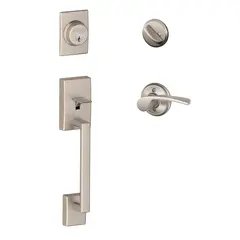 Schlage Residential F60CEN619MERLH Century Exterior Active Handleset C Keyway with Left Hand Merano Lever Interior Active Trim with 12326 Latch and 10269 Strikes Satin Nickel Finish