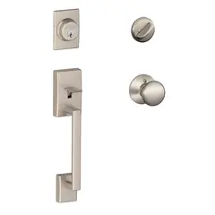 Schlage Residential F60CEN619PLY Century with Plymouth Knob Single Cylinder Handleset and Trim C Keyway with 12326 Latch and 10115 Strike Satin Nickel Finish