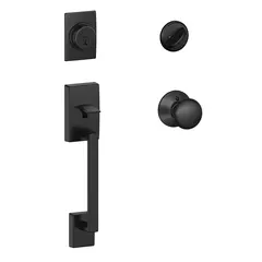 Schlage Residential F60CEN622PLY Century with Plymouth Knob Single Cylinder Handleset and Trim C Keyway with 12326 Latch and 10115 Strike Matte Black Finish