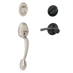 Schlage Residential F60PLY619MER716RH Plymouth Exterior Active Handleset C Keyway with Right Hand Merano Lever Interior Active Trim with 12326 Latch and 10269 Strikes Satin Nickel by Aged Bronze Finish