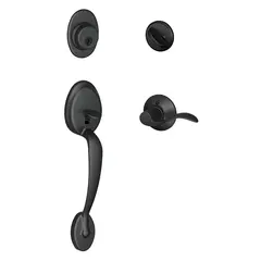 Schlage Residential F60PLY622ACCLH Plymouth Exterior Active Handleset C Keyway with Left Hand Accent Lever Interior Active Trim with 12326 Latch and 10269 Strikes Matte Black Finish