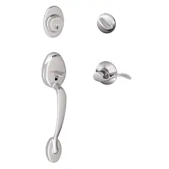 Schlage Residential F60PLY625ACCLH Plymouth Exterior Active Handleset C Keyway with Left Hand Accent Lever Interior Active Trim with 12326 Latch and 10269 Strikes Bright Chrome Finish