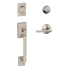 Schlage Residential F62CEN619LAT Century with Latitude Lever Double Cylinder Handleset and Trim C Keyway with 12326 Latch and 10269 Strikes Satin Nickel Finish