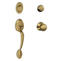 Schlage Residential F62PLY609PLY Plymouth with Plymouth Knob Double Cylinder Handleset and Trim C Keyway with 12326 Latch and 10269 Strikes Antique Brass Finish