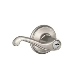 Schlage Residential F80FLA619LH Left Hand Flair Lever Storeroom Lock C Keyway with 16211 Latch and 10063 Strike Satin Nickel Finish