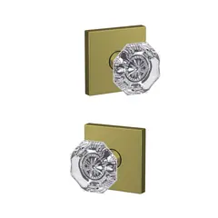 Schlage Residential FC172ALX608COL Schlage Custom  Alexandria Glass Knob with Collins Rose Non Turning Double Dummy Pair Satin Brass Finish