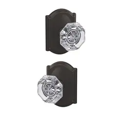 Schlage Residential FC172ALX716CAM Schlage Custom  Alexandria Glass Knob with Camelot Rose Non Turning Double Dummy Pair Aged Bronze Finish