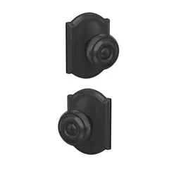 Schlage Residential FC21GEO622CAM Schlage Custom  Georgian Knob with Camelot Rose Passage and Privacy Lock with 16600 Latch and 10027 Strike Matte Black Finish