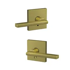 Schlage Residential FC21LAT608COL Schlage Custom  Latitude Lever with Collins Rose Passage and Privacy Lock with 16600 Latch and 10027 Strike Satin Brass Finish