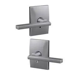 Schlage Residential FC21LAT626CEN Schlage Custom  Latitude Lever with Century Rose Passage and Privacy Lock with 16600 Latch and 10027 Strike Satin Chrome Finish