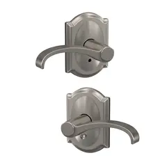 Schlage Residential FC21WIT619CAM Schlage Custom  Whitney Lever with Camelot Rose Passage and Privacy Lock with 16600 Latch and 10027 Strike Satin Nickel Finish