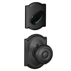 Schlage Residential FC59GEO622CAM Schlage Custom  Custom Georgian Knob with Camelot Rose Interior Active Trim with 16680 Latch and 10269 Strike Matte Black Finish