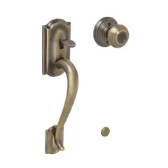 Schlage Residential FE285CAM609GEO Camelot with Georgian Knob Bottom Half Handleset with 16080 Latch and 10063 Strike Antique Brass Finish