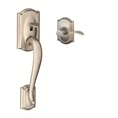 Schlage Residential FE285CAM619ACCCAMLH Left Hand Camelot with Accent Lever with Camelot Rose Bottom Half Handleset with 16080 Latch and 10063 Strike Satin Nickel Finish