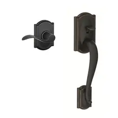 Schlage Residential FE285CAM716ACCCAMRH Right Hand Camelot with Accent Lever with Camelot Rose Bottom Half Handleset with 16080 Latch and 10063 Strike+ Aged Bronze Finish